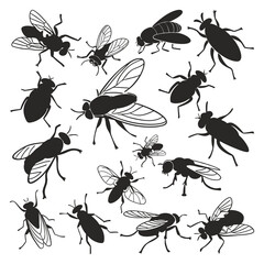Fly Silhouette Vector Set – Insect Clipart for Pest, Nature, Logo, and Design Illustrations
