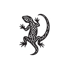 Stylized black lizard with tribal pattern on a white background in vector format