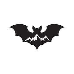 Obraz premium A black silhouette of a bat with mountain peaks visible between its wings design