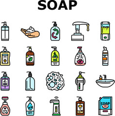 liquid soap cleanser hygiene icons set vector