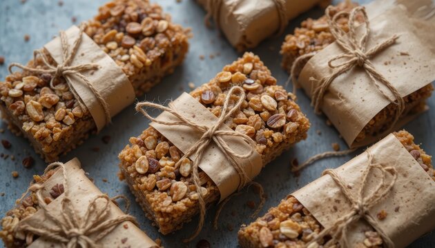 Delicious homemade granola bars with assorted nuts and seeds as healthy snack - Powered by Adobe
