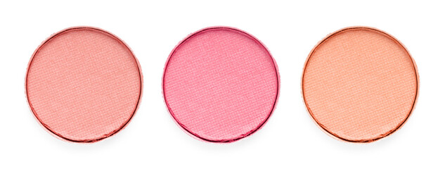 Blush in refill pans on white background, set. Palette of shades