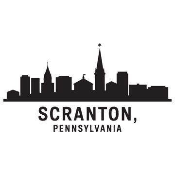 Scranton, PA skyline horizontal banner. Scranton, Pennsylvania. Vector template for your design. Vector black silhouette. with white background