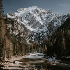Fototapeta premium Deep blue lakes amidst mountains can be seen from the Austrian Fern Pass, showcasing a picturesque landscape and alpine scenery