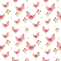 cute hen chicken seamless pattern