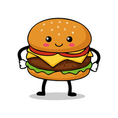 A grilled beef cheeseburger character vector illuustration