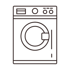 Minimalist line art silhouette of a front load washing machine isolated on white background