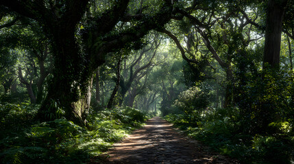 Obraz premium The Enchanting Journey Through Nature's Timeless Emerald Pathway of Reflection