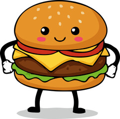 Burger with Double Stack and Classic Fast Food Style Illustration