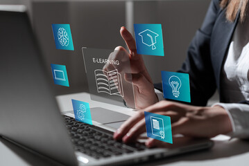 E-learning online education training webinar on internet for personal development and professional qualifications. 
