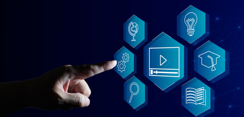 E-learning online education training webinar on internet for personal development and professional qualifications. 