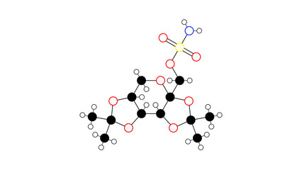topiramate molecule, structural chemical formula, ball-and-stick model, isolated image antiepileptic agent