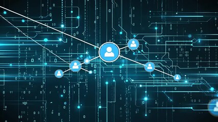 Digital network with connected user icons on a circuit board backdrop - Powered by Adobe