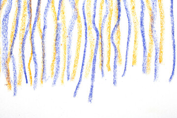 Crayon wiggly drawing lines in different colours on white background