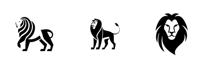 Fototapeta premium Silhouette pictograms of lions in various poses and styles for design and illustration purposes