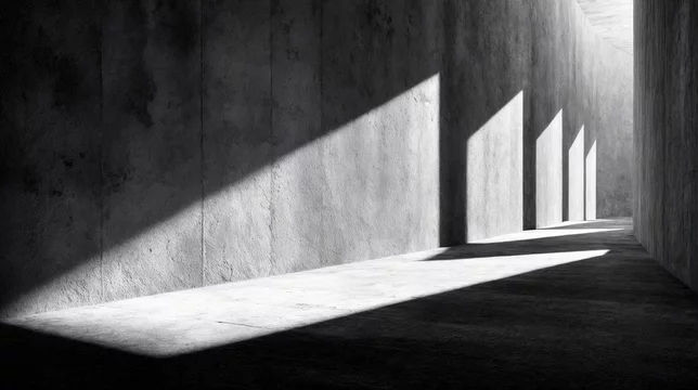 Clean Concrete Wall with Layered Planes and Angled Light