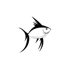 Fototapeta premium Silhouette pictogram of a fish showcasing streamlined design and dynamic movement, ideal for aquatic themes or marine activities