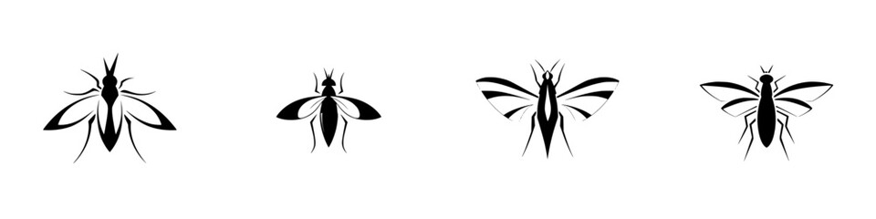 Fototapeta premium Silhouette pictogram set featuring various insect designs showcasing unique shapes and details in a minimalistic style