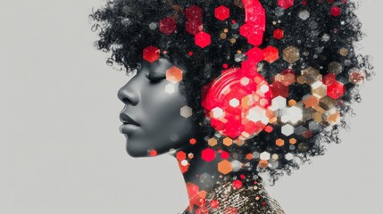 A female healthcare provider is depicted in a double exposure image incorporating technological features to symbolize medical progress