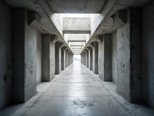 Brutalist Hallway with Overhead Light and Sharp Symmetry