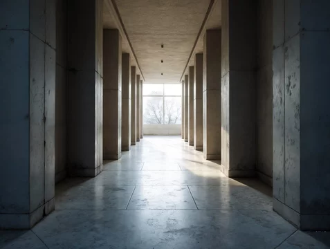 Abstract Symmetrical Passage in Brutalist Concrete Structure