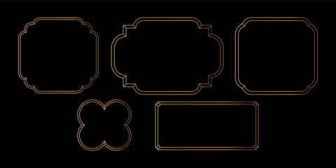 Set of minimalistic frames in metallic colors. Golden, silver, bronze and pink colored frame borders for invitation cards of wedding. Vector illustration