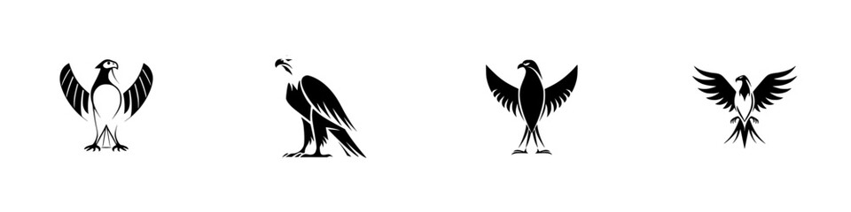 Obraz premium Silhouette pictograms of various bird designs showcasing different postures and styles for diverse graphic applications