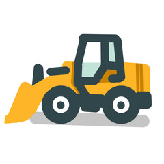 illustration of a flat icon of a cement mixer truck in yellow and dark gray with a minimalist cartoon style. Suitable for children's education, coloring books, construction infographics, app design, o
