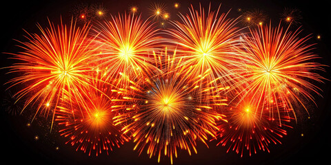 Naklejka premium Vibrant Red and Gold Fireworks Display: Festive Night Sky Celebration