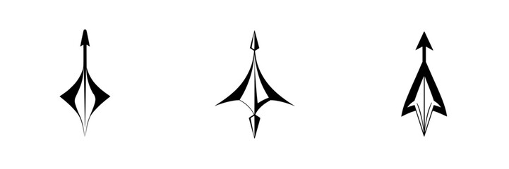 Silhouette pictograms representing unique arrow designs in a minimalist style suitable for various applications