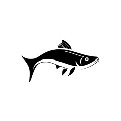 Obraz premium Silhouette pictogram of a fish highlighting aquatic life and marine activities in a minimalist design for various applications