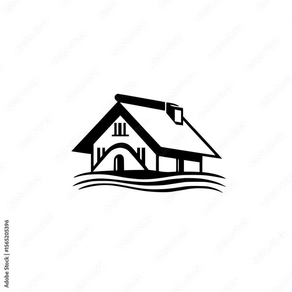 Poster silhouette pictogram of a house design suitable for various applications and contexts in isolated ve