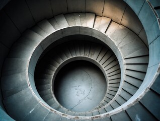 Fototapeta premium Overhead Shot of Brutalist Ramp with Dramatic Lighting