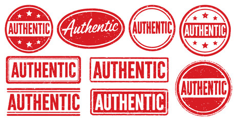 Authentic Stamp vector set. Authentic Rubber Stamp design collection. Authentic Grunge stamp pack. Seal Authentic. Vector illustration image. Isolated one white background.