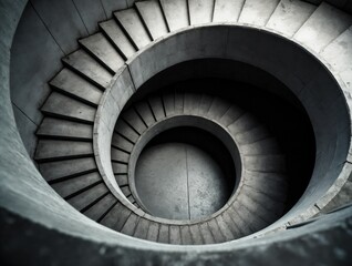 Fototapeta premium Geometric Spiral Ramp in Gray Brutalist Architecture