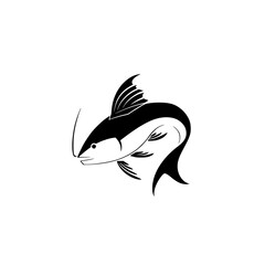 Obraz premium Silhouette pictogram of a catfish in motion, showcasing sleek design and dynamic form for illustrative purposes