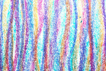 Crayon wiggly drawing lines in different colours on white background