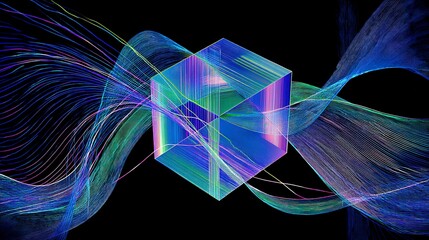 A minimalistic, surreal tesseract floating in an infinite void