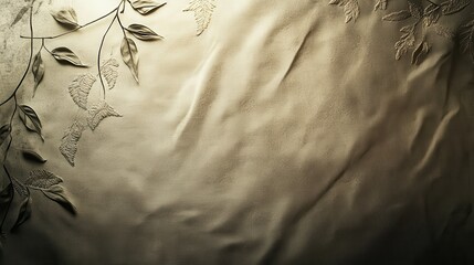 Textured fabric with embroidered leaves.