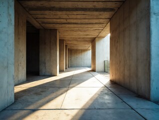 Fototapeta premium Concrete Corridor with Geometric Overlaps and Light Play