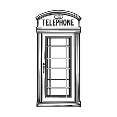 Obraz premium Telephone Box silhouette, phone booth, telephone vintage, vector illustration, Telephone booth icon isolated on white background, 