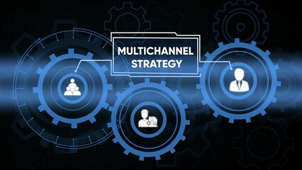 Obraz premium Multichannel strategy concept with digital icons representing business growth and marketing