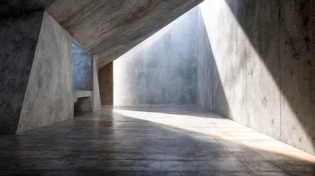 Abstract Interior with Brutalist Geometry and Soft Lighting