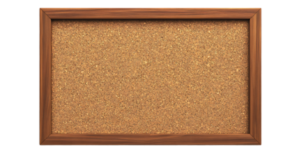 Wooden framed cork board isolated on transparent background