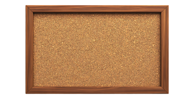 Wooden framed cork board isolated on transparent background