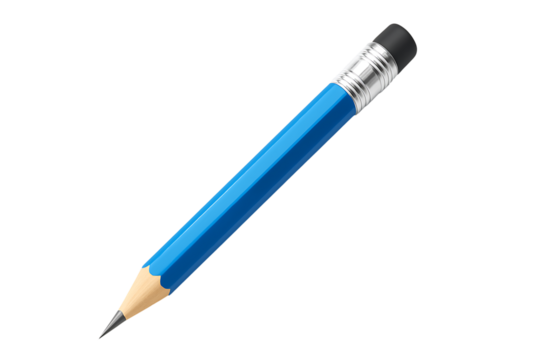 Blue pencil with eraser isolated on transparent background - Powered by Adobe