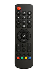 Black tv remote control isolated on transparent background