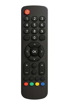 Black tv remote control isolated on transparent background