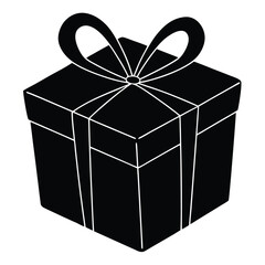 Simple black silhouette of a gift box with a ribbon and bow