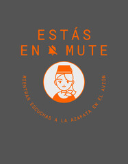 Funny Orange Illustrated Airline Promotional T-Shirt – “You’re on Mute” Slogan Design


